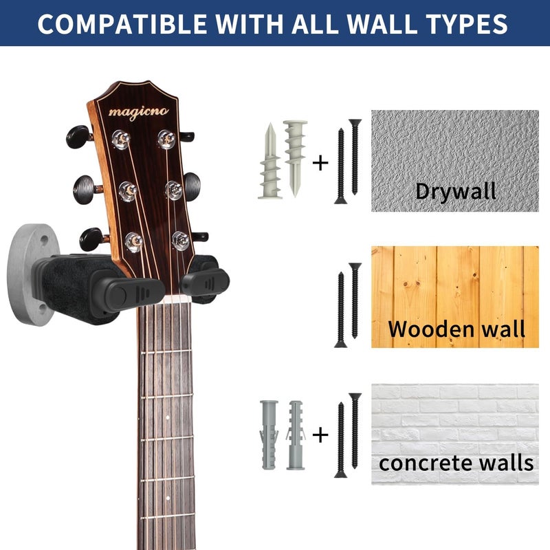 AUPHY Guitar Wall Mount Auto Lock,Guitar Wall Holder with Nitro-Safe Velvet,Universal Compatibility for All Headstocks and Neck Widths Supports Acoustic, Electric, and Bass Guitars - Image 5